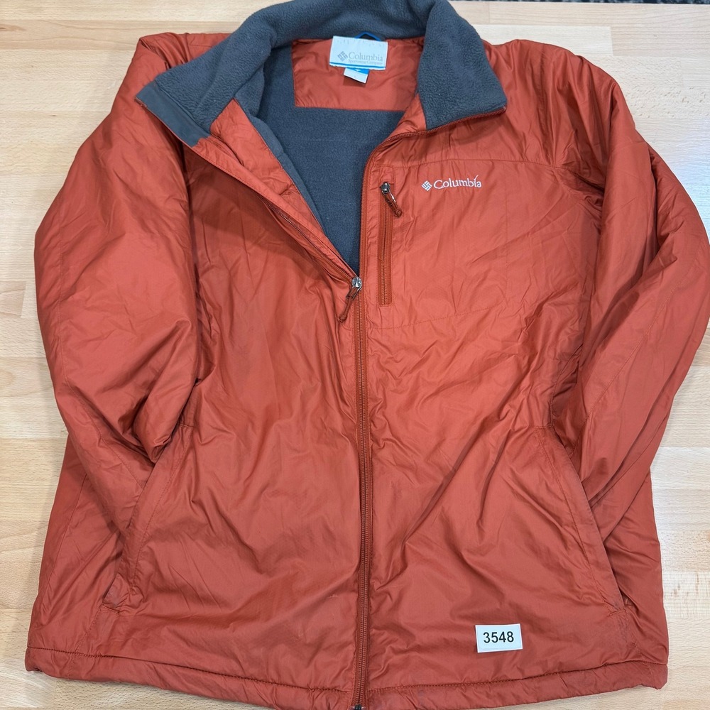 Columbia Mens L Orange Full Zip Fleece Lined Insulated Jacket Coat